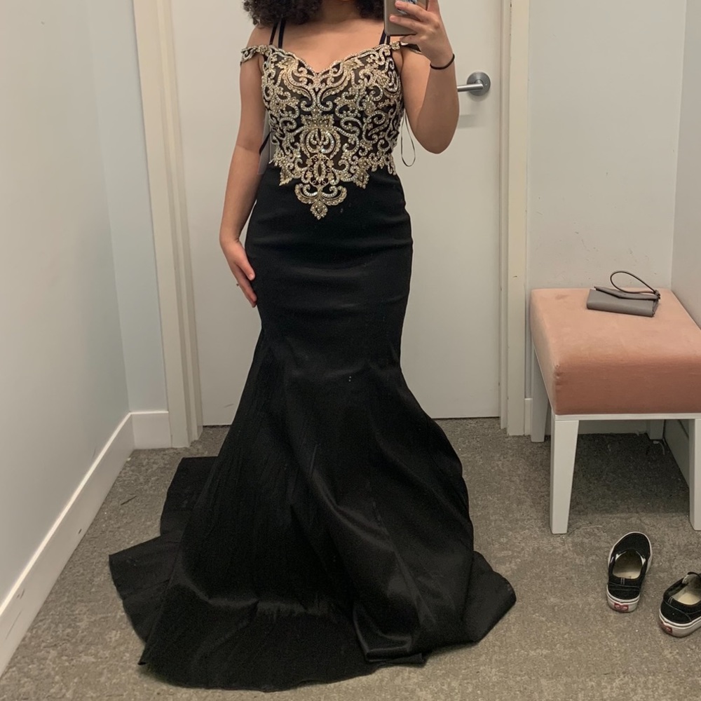 Black and Gold Strapless Formal/ Prom Dress